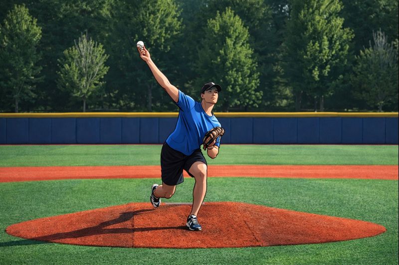 Pitcher throwing on a baseball field